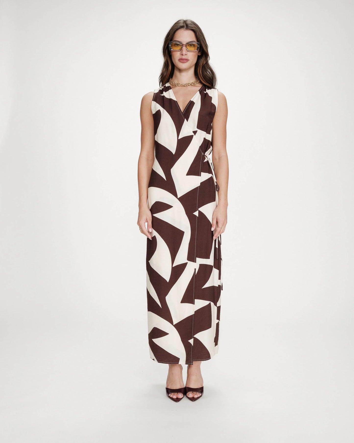 Velline Long Wrap Dress - Chocolate
