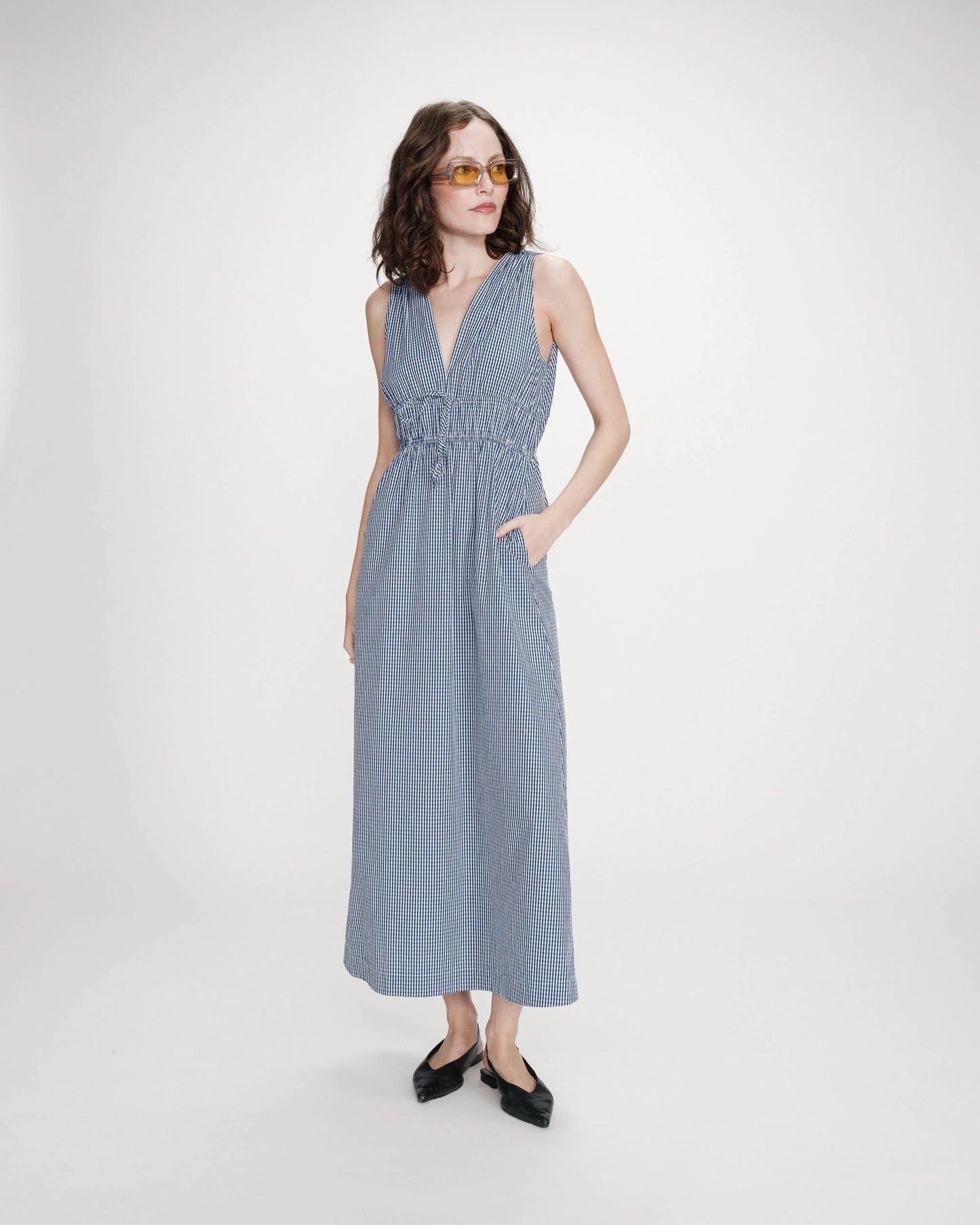 Velmira Long Checked Dress - Marine
