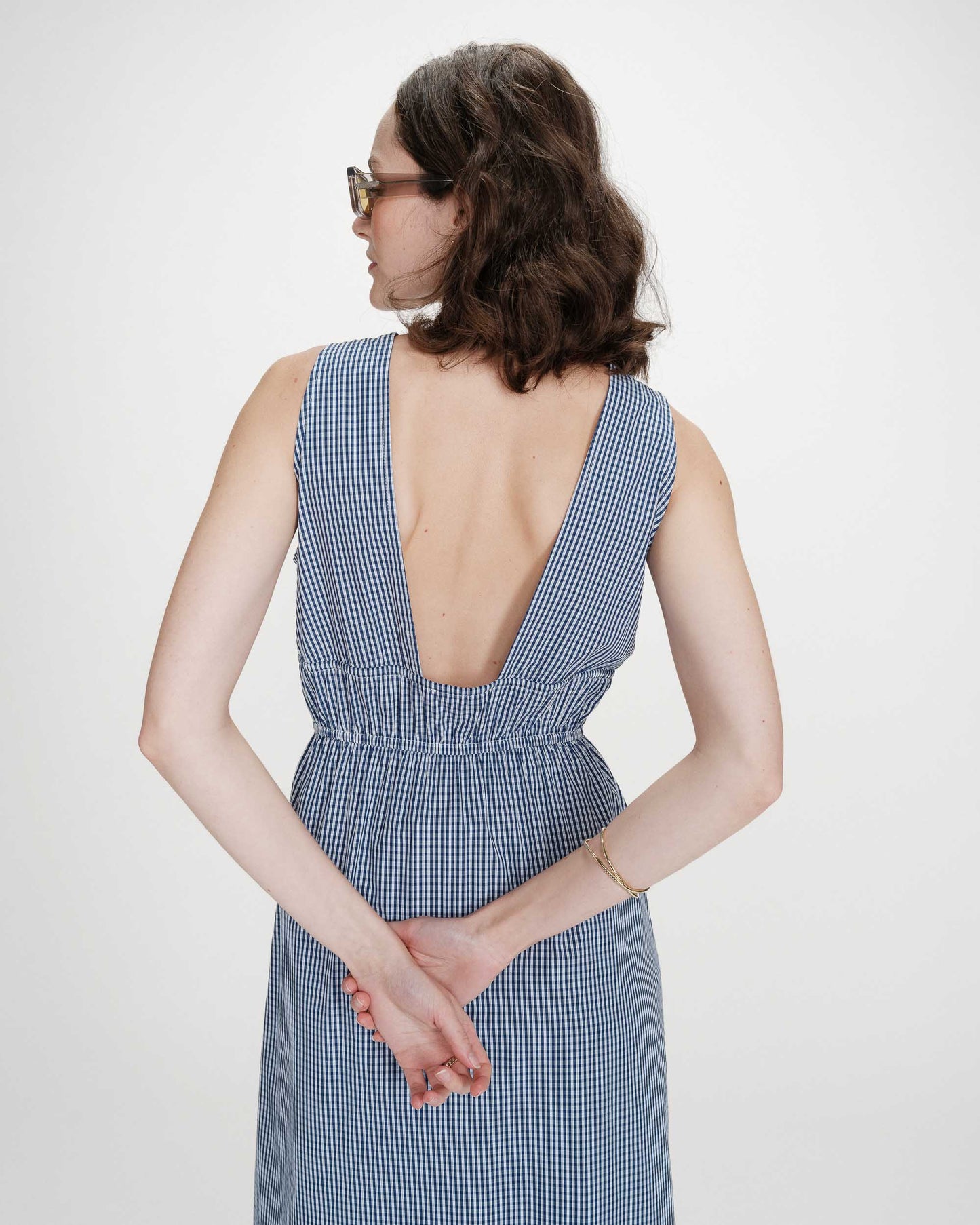 Velmira Long Checked Dress - Marine