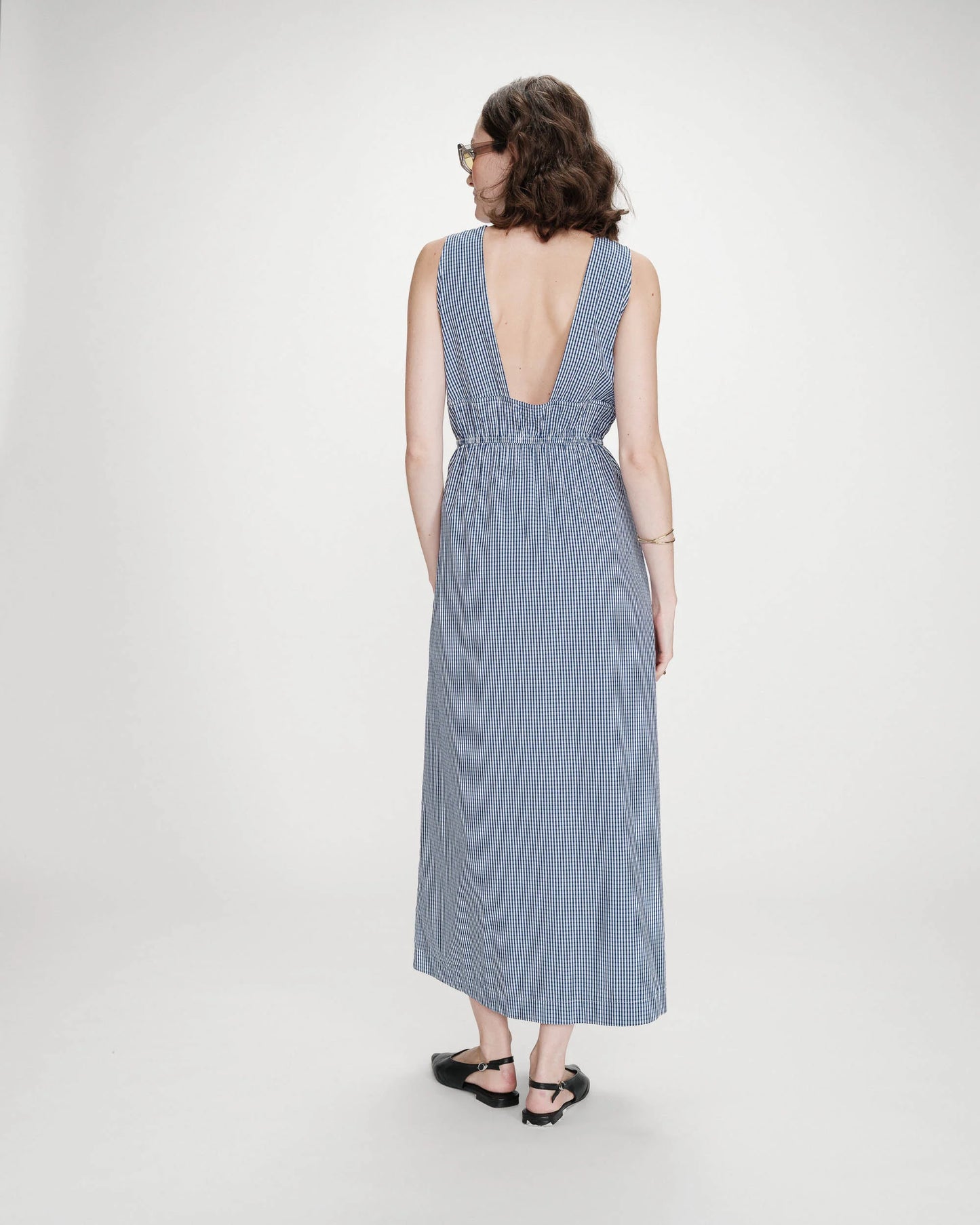 Velmira Long Checked Dress - Marine