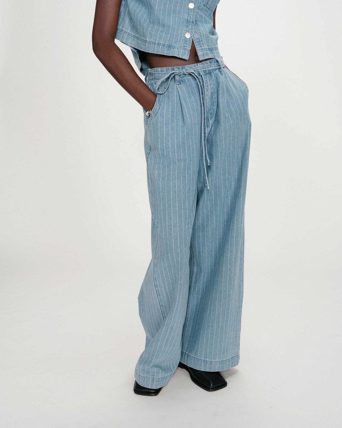 Pompon Trousers - Striped Blue
