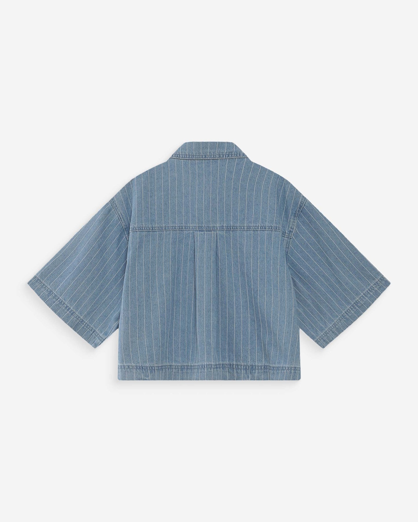 Vita Cropped Denim Shirt - Striped Blue