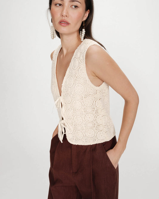 Vony Crochet Tie Front Top -Ecru