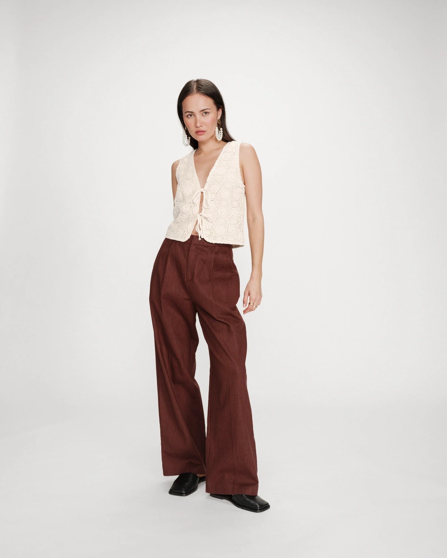 Vony Crochet Tie Front Top -Ecru