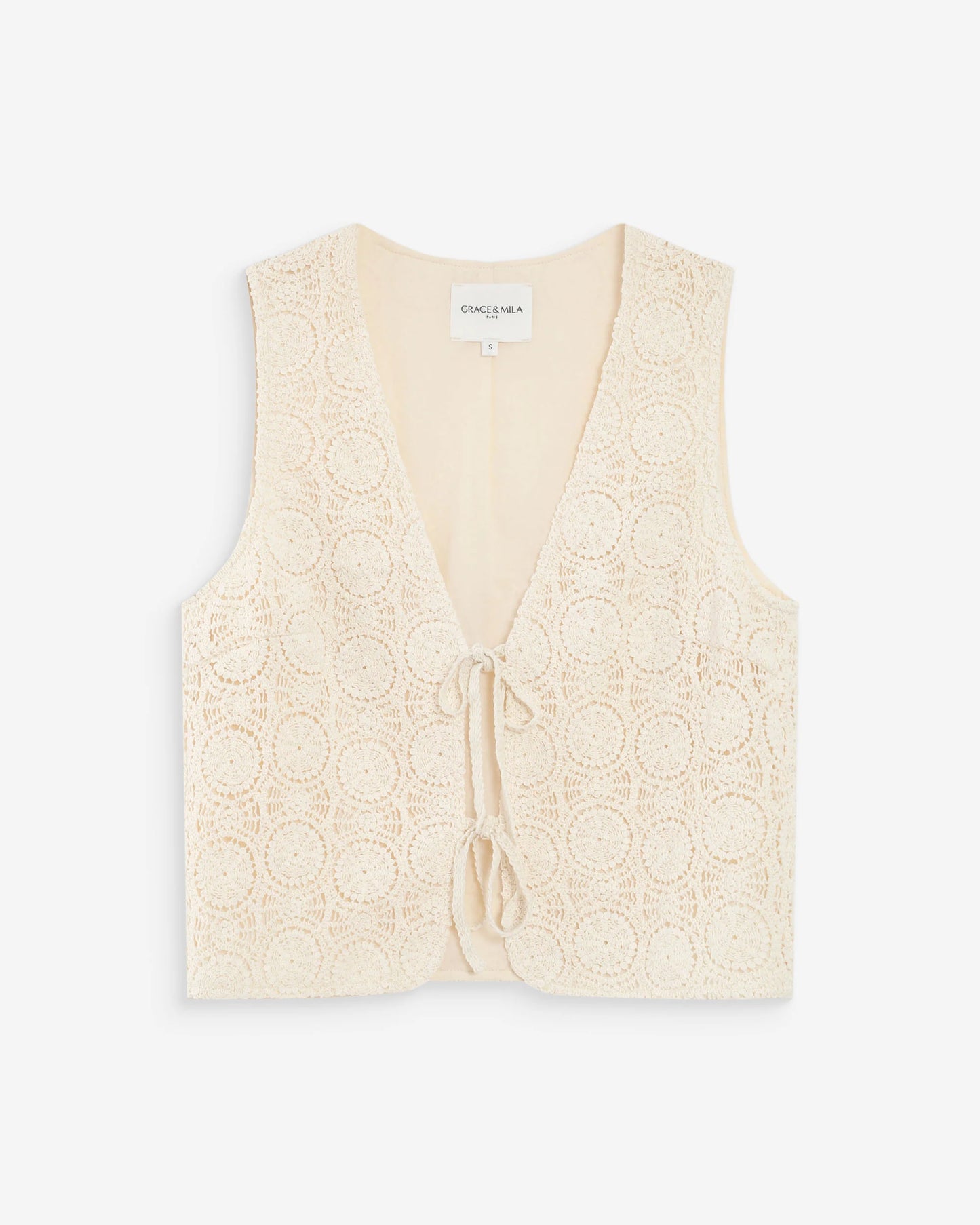 Vony Crochet Tie Front Top -Ecru