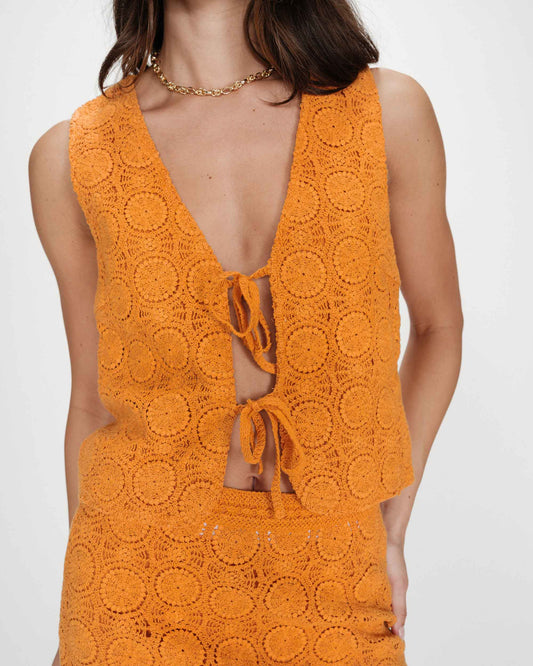 Vony Crochet Tie Front Top - Orange Gold