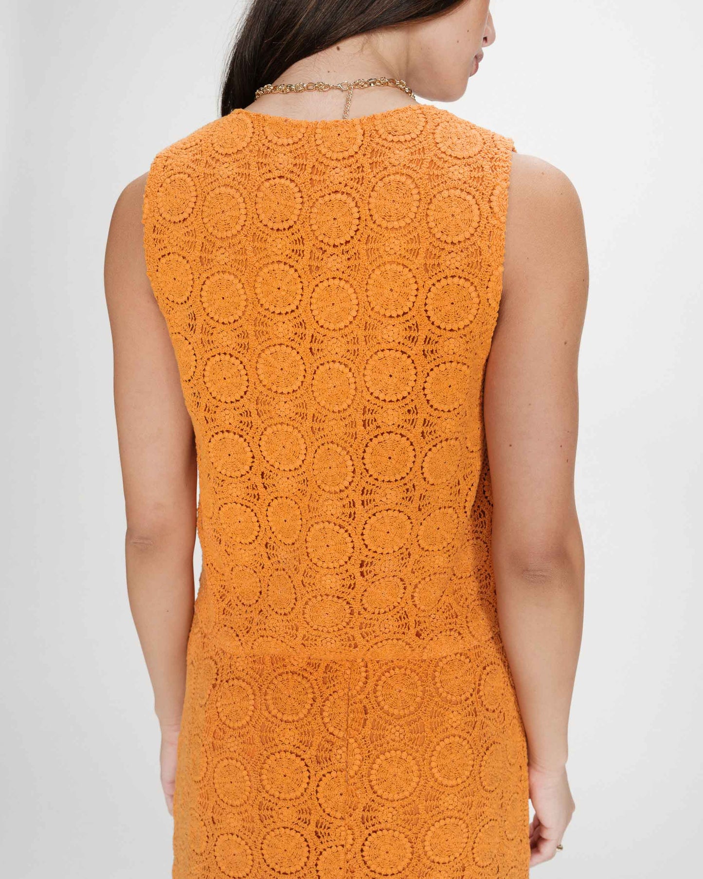 Vony Crochet Tie Front Top - Orange Gold