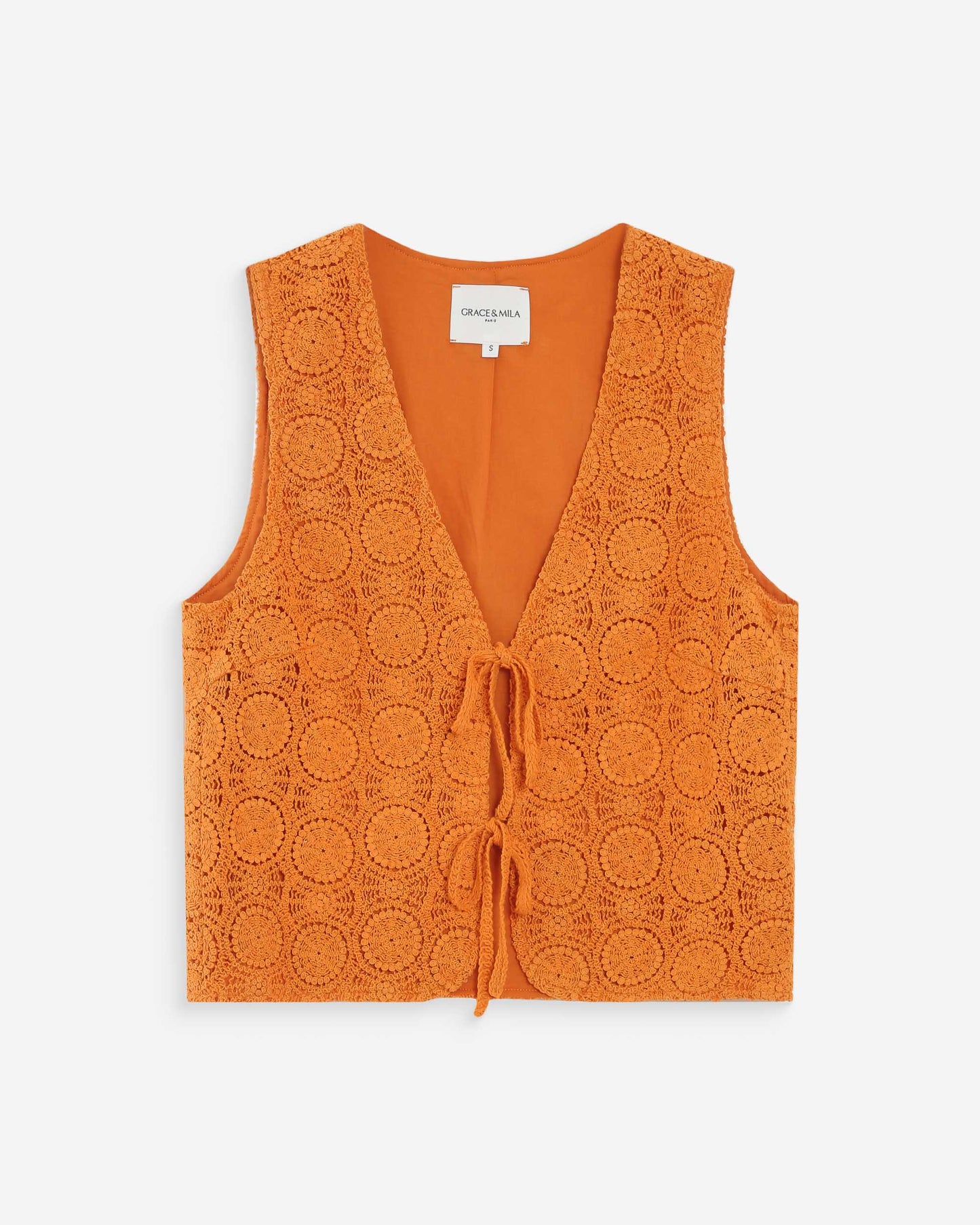 Vony Crochet Tie Front Top - Orange Gold