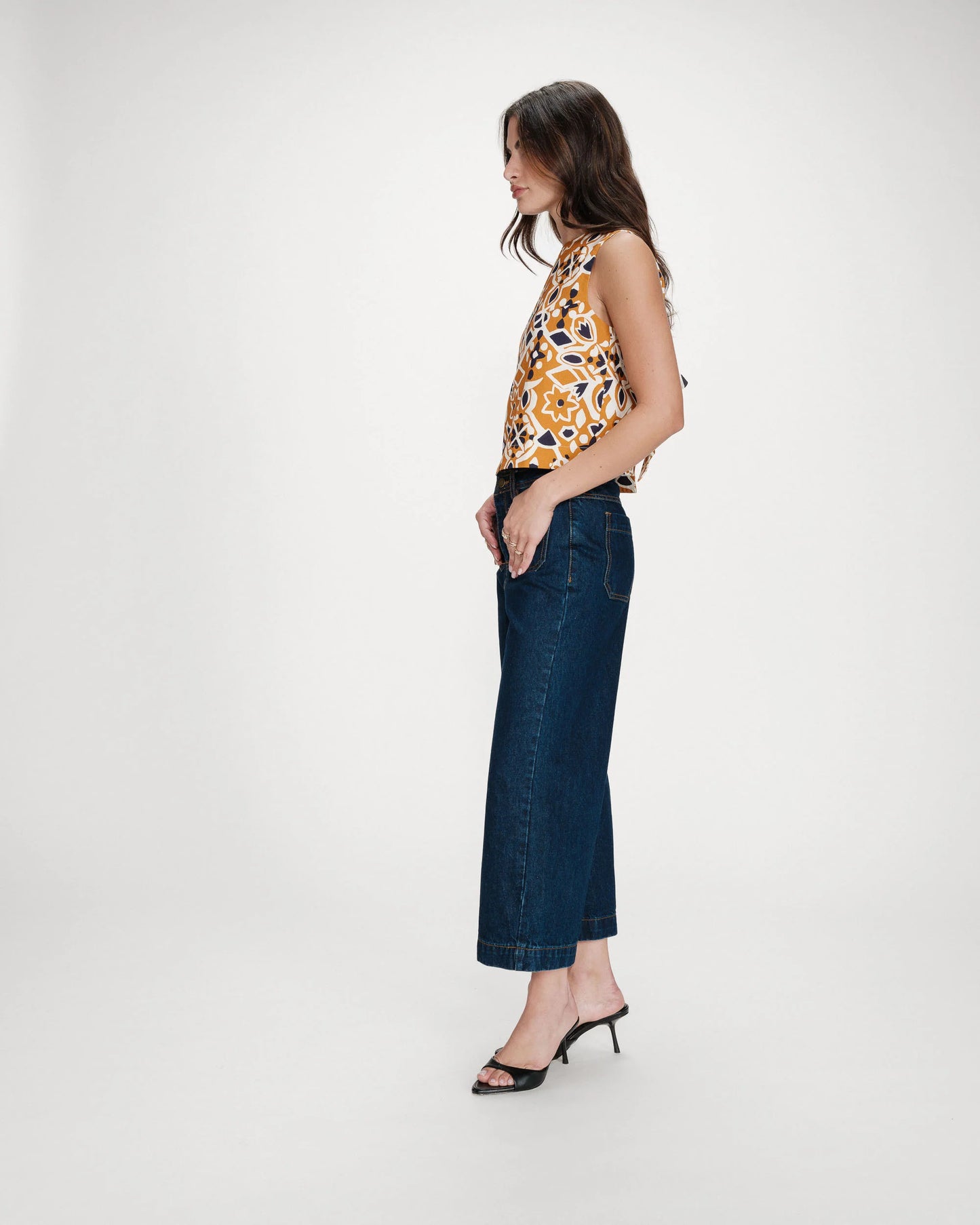 Venise Straight Printed Top - Cognac