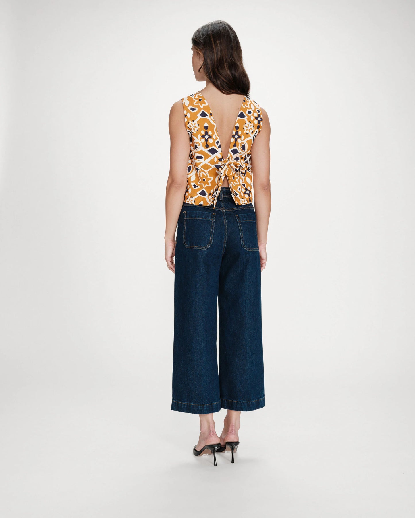 Venise Straight Printed Top - Cognac