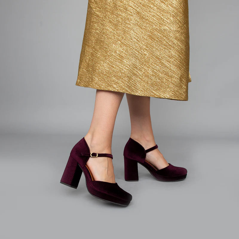 Viv Velvet High Heel Shoe - Plum