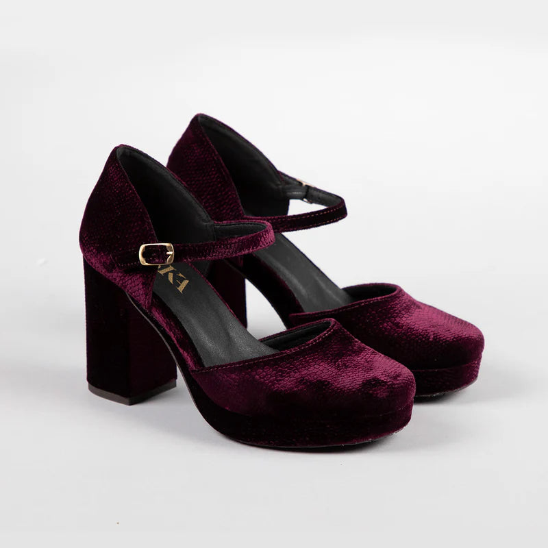 Viv Velvet High Heel Shoe - Plum