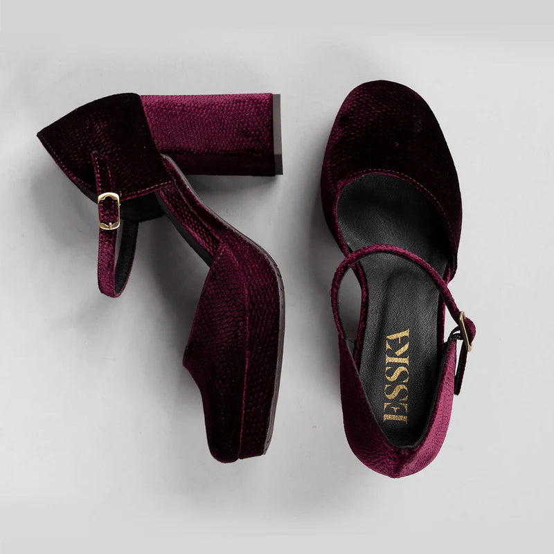 Viv Velvet High Heel Shoe - Plum