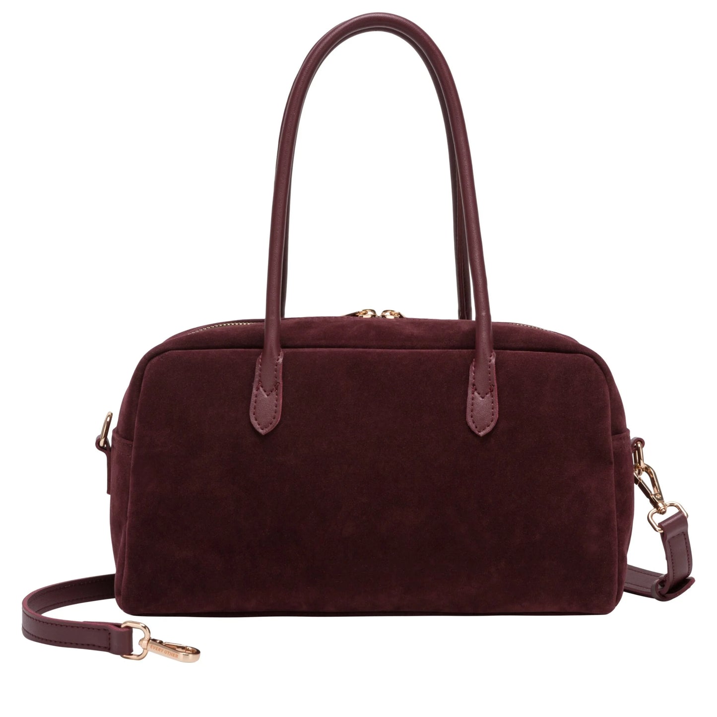 Suede Effect Bowling Bag - Burgundy