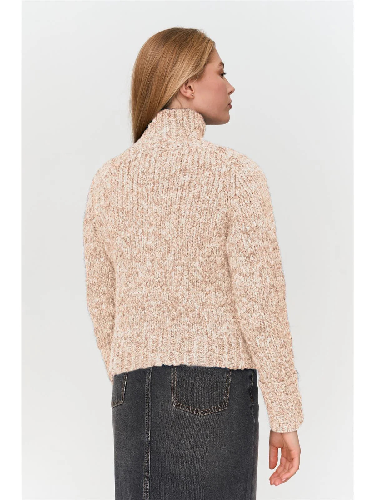 Chunky Zip Cardigan - Beige