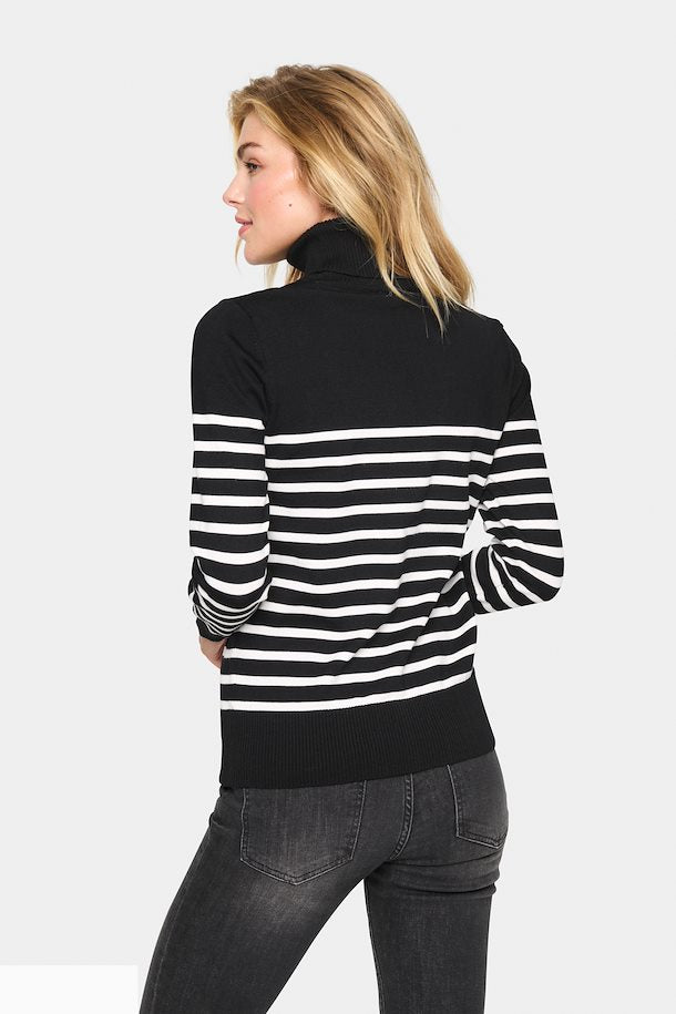 MilaSZ Rollneck Pullover - Black With Stripes