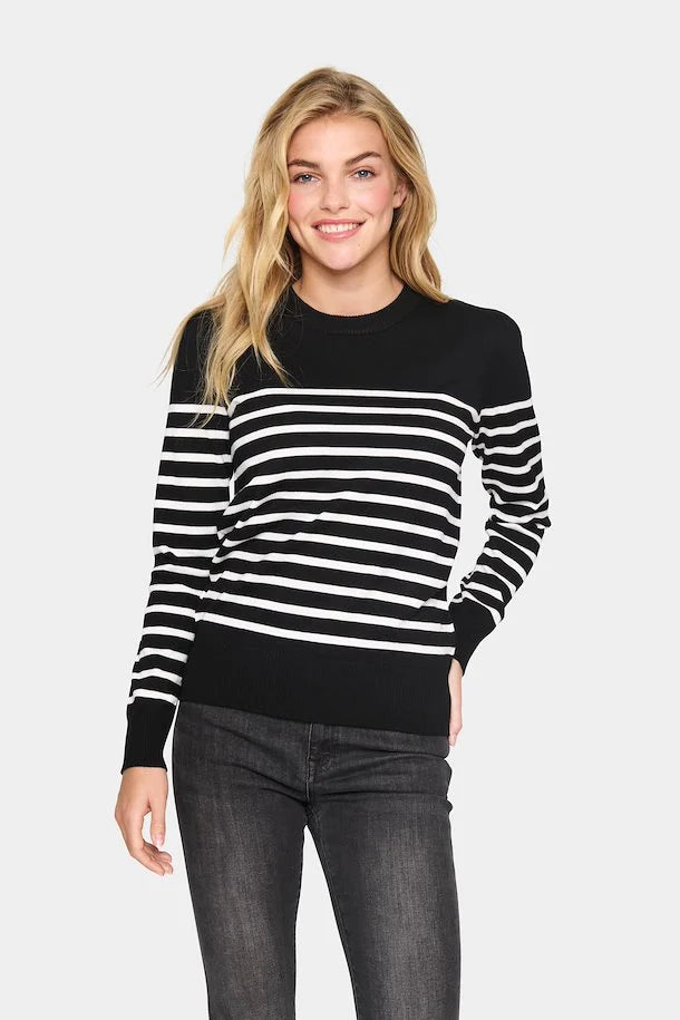 MilaSZ Long Sleeve Striped Pullover - Black