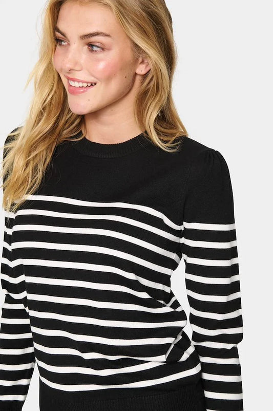 MilaSZ Long Sleeve Striped Pullover - Black