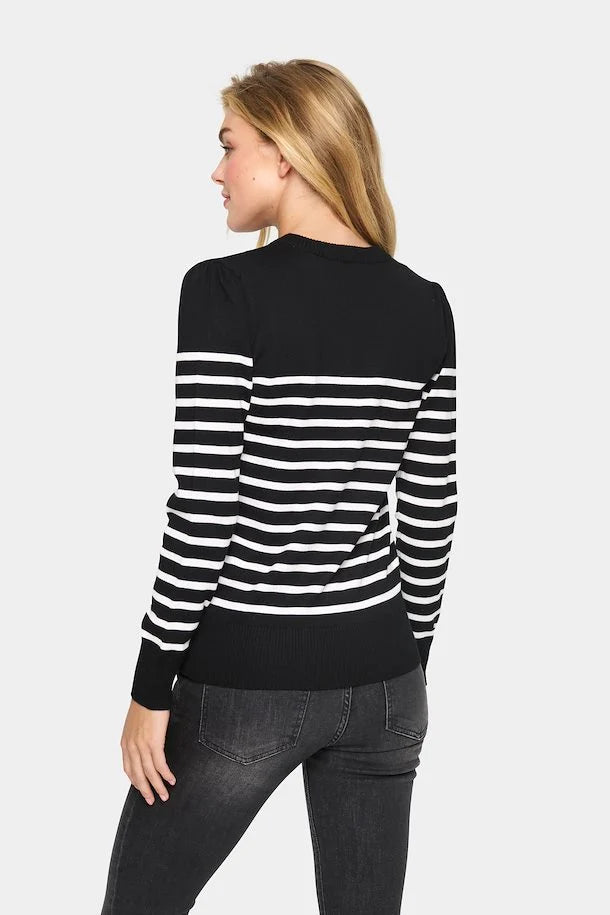 MilaSZ Long Sleeve Striped Pullover - Black