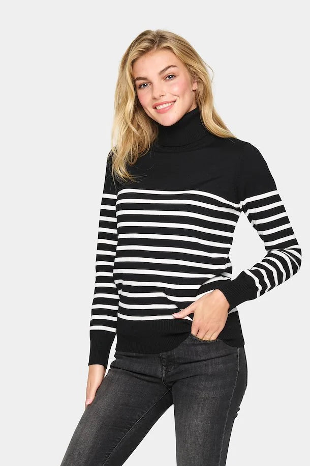 MilaSZ Rollneck Pullover - Black With Stripes