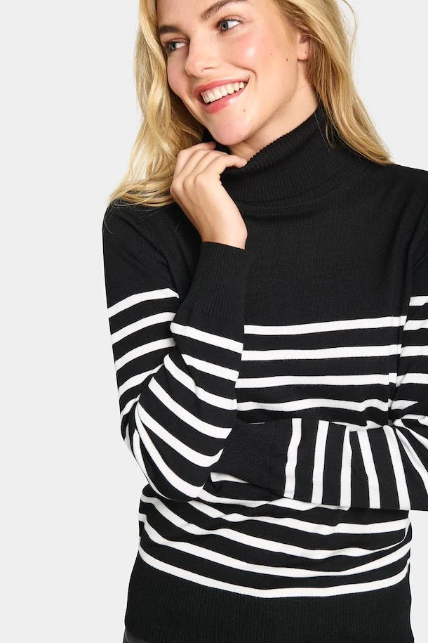 MilaSZ Rollneck Pullover - Black With Stripes