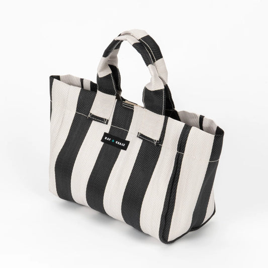 Recycled Plastic Striped Micro Shopper Bag - Black & Ecru
