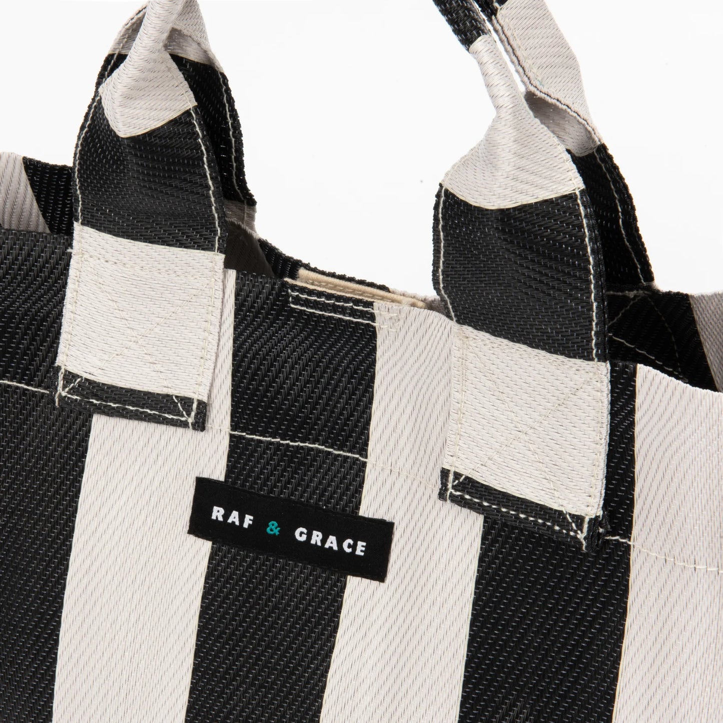 Recycled Plastic Striped Micro Shopper Bag - Black & Ecru