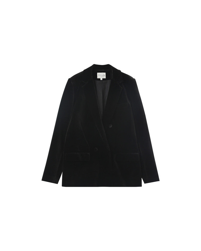 Odile Velvet Blazer - Black