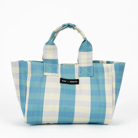 Recycled Plastic  Striped Micro Shopper Bag - Sky Blue & Ecru