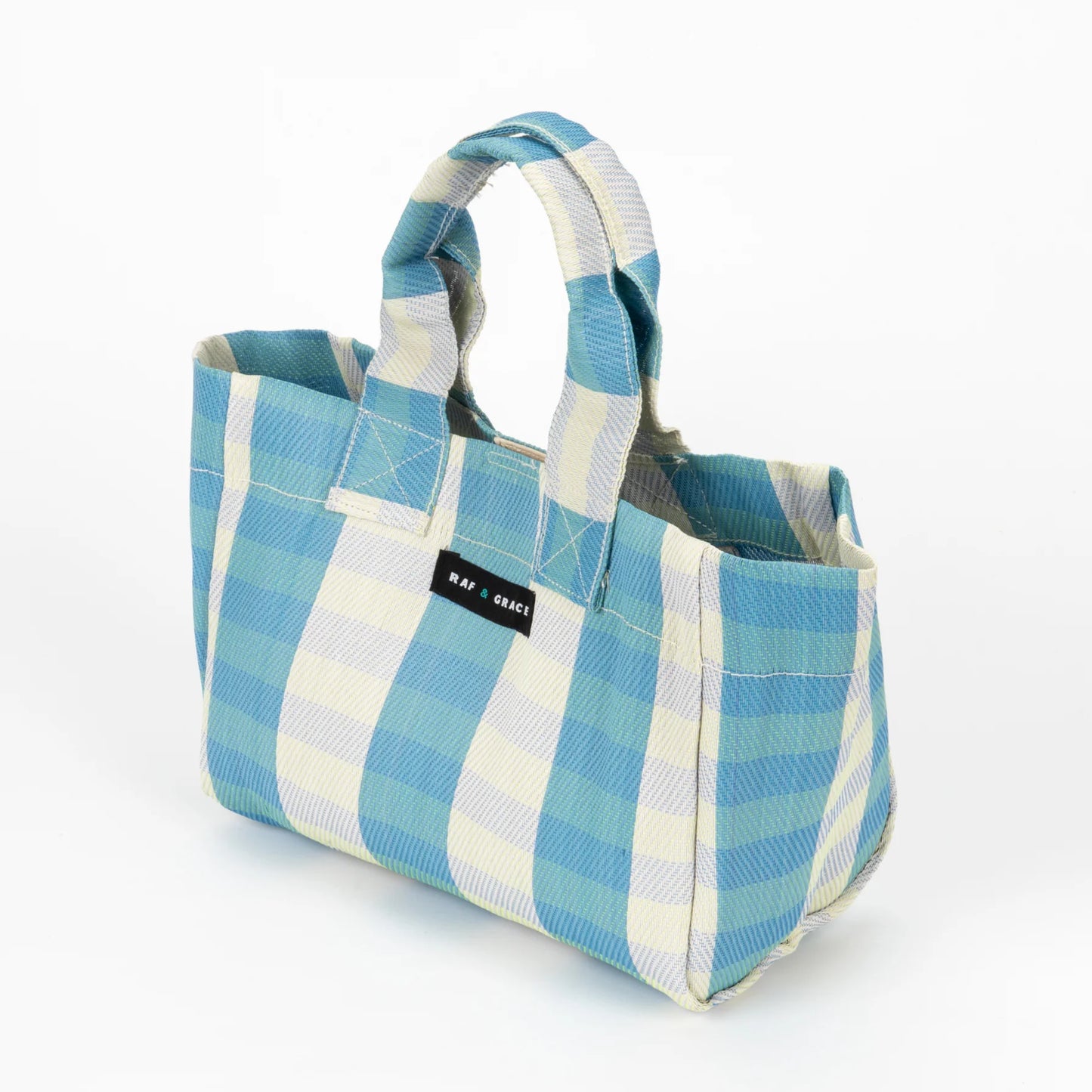 Recycled Plastic  Striped Micro Shopper Bag - Sky Blue & Ecru