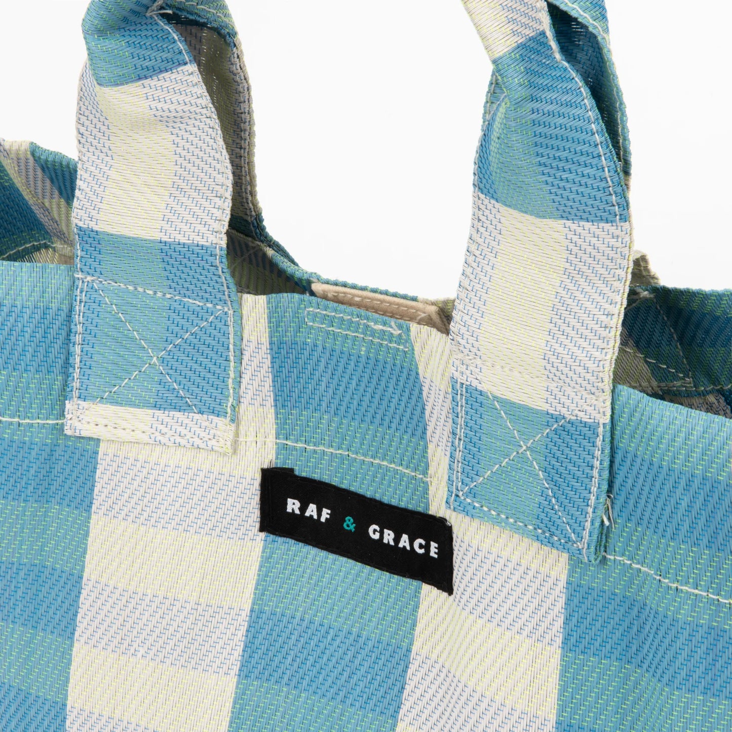 Recycled Plastic  Striped Micro Shopper Bag - Sky Blue & Ecru