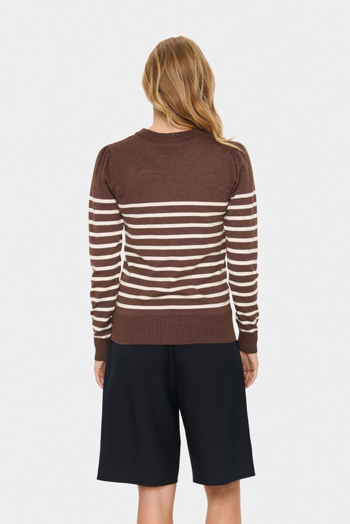 MilaSZ Long Sleeve Striped Pullover - Fondue Fudge Rice