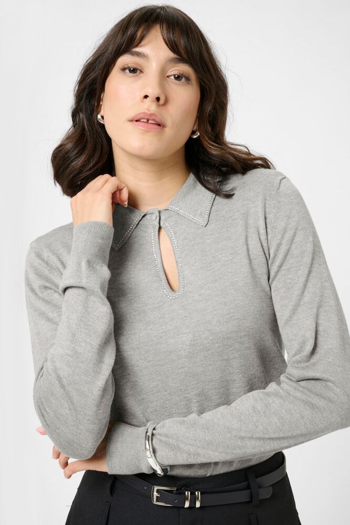 KAjada Polo Pullover - Grey Melange