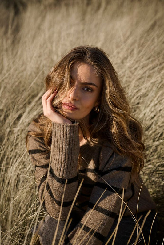 KAerin Knit Pullover - Morel Melange Black Stripe