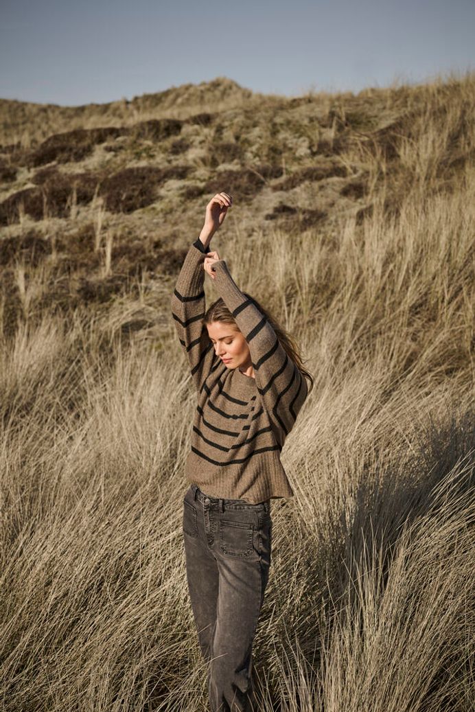 KAerin Knit Pullover - Morel Melange Black Stripe