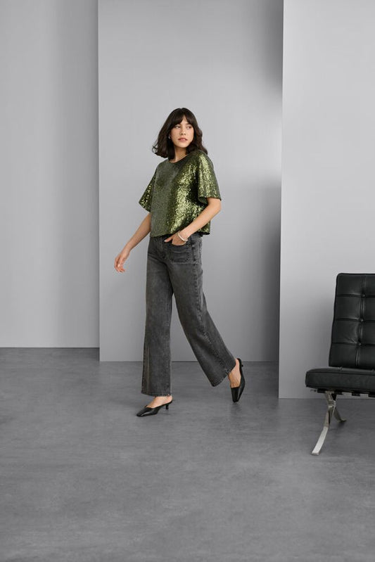 KAmiranda Sequin Blouse - Ivy Green