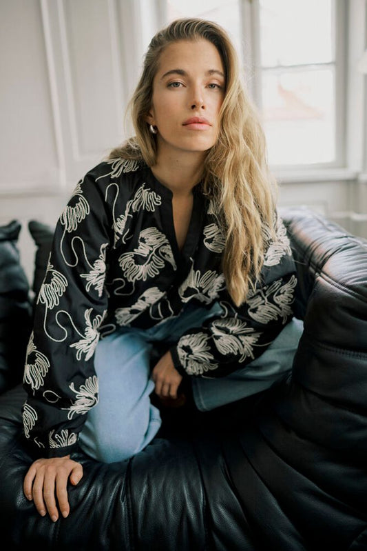 KAvinnie Blouse - Black Chalk Embroidery