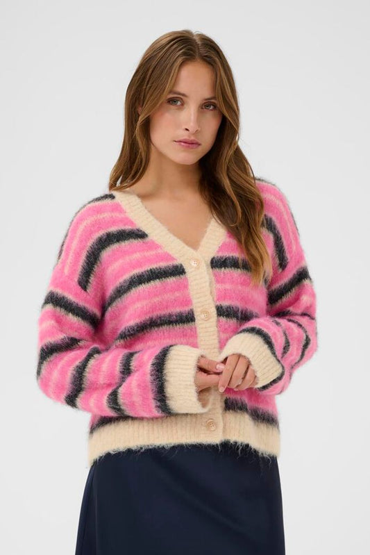OlmaSZ Cardigan - Pink Nectar Peony Stripes