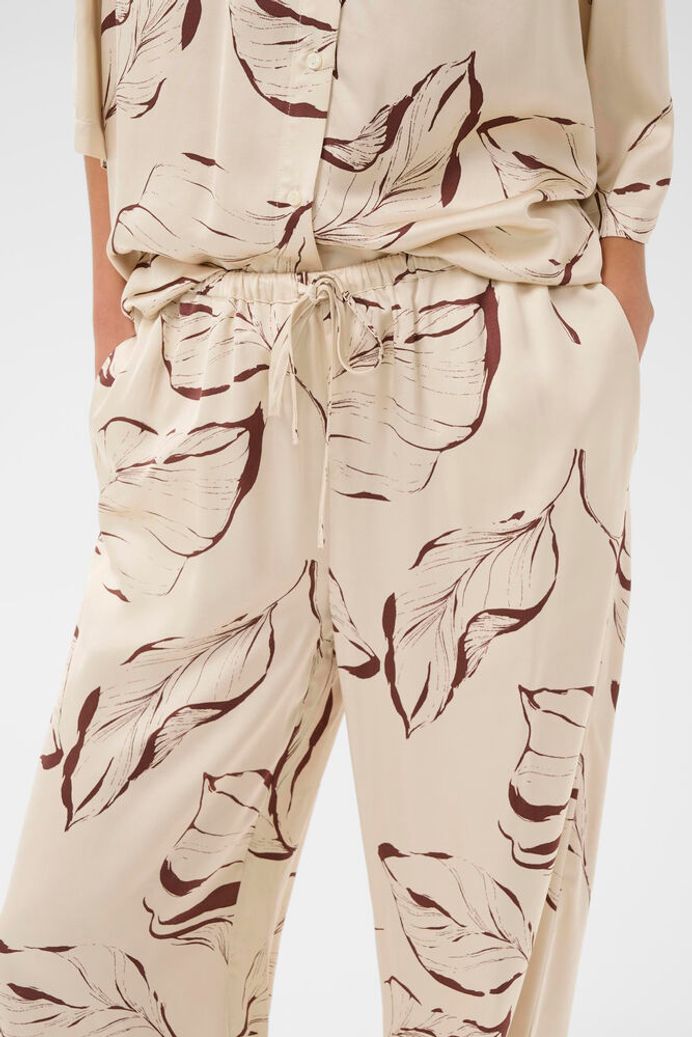 SLClero Flared Printed Trousers - Oatmeal Leaf Print