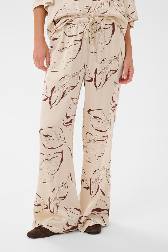SLClero Flared Printed Trousers - Oatmeal Leaf Print