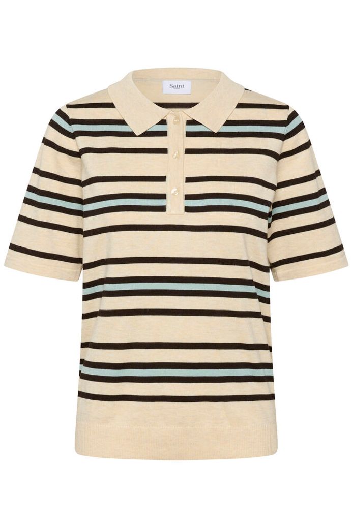 PilaSZ Short Sleeve Polo Pullover - Brown Rice Multi Stripe