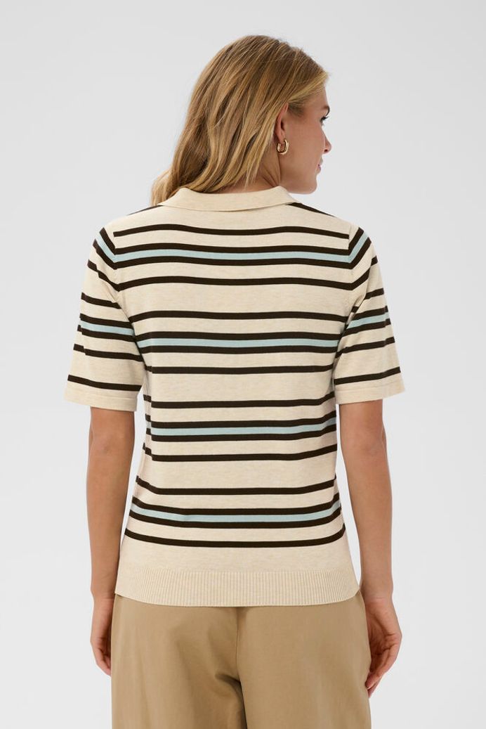 PilaSZ Short Sleeve Polo Pullover - Brown Rice Multi Stripe