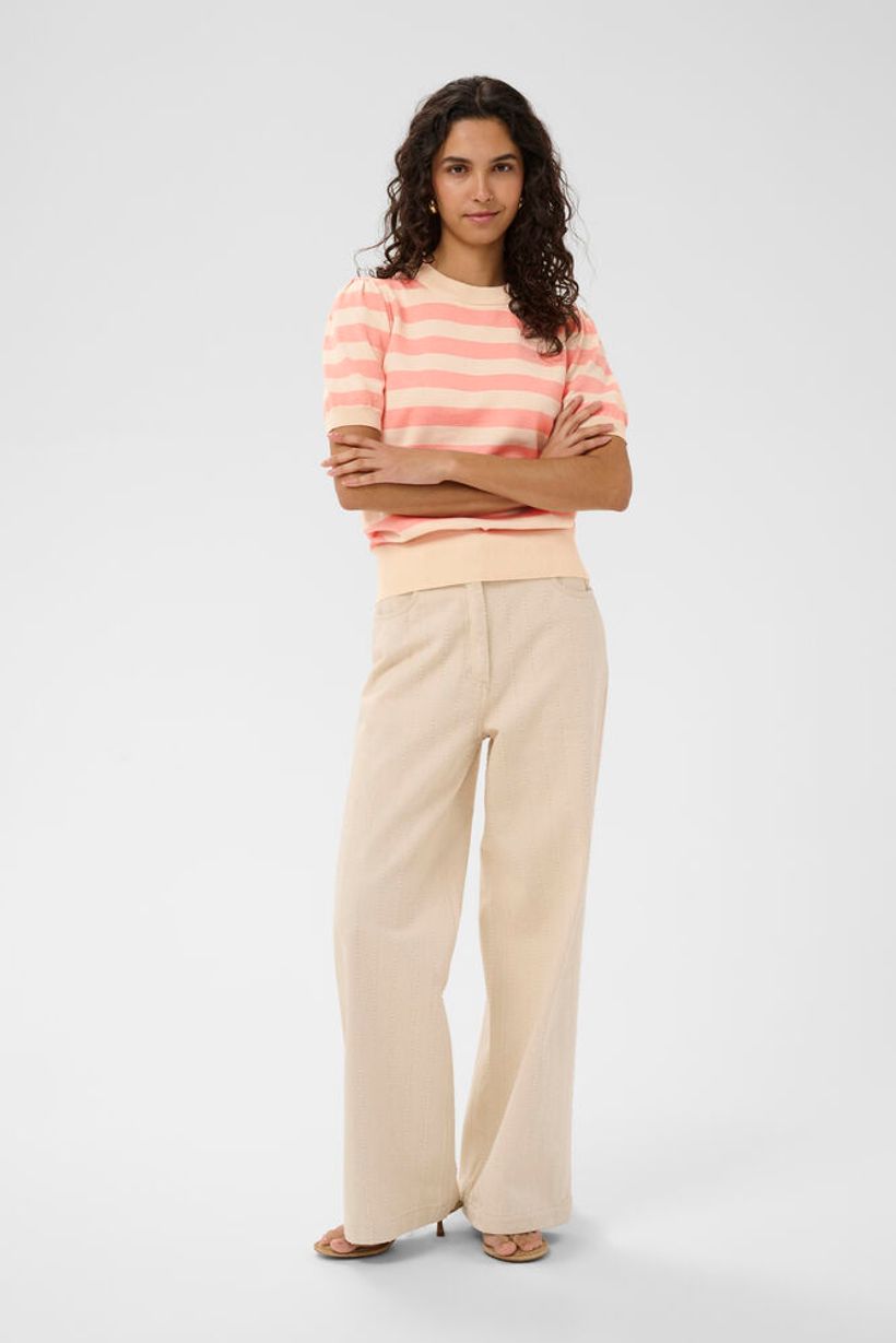 MilaSZ Short Sleeve Block Stripe Pullover - Blooming Ivory & Pink