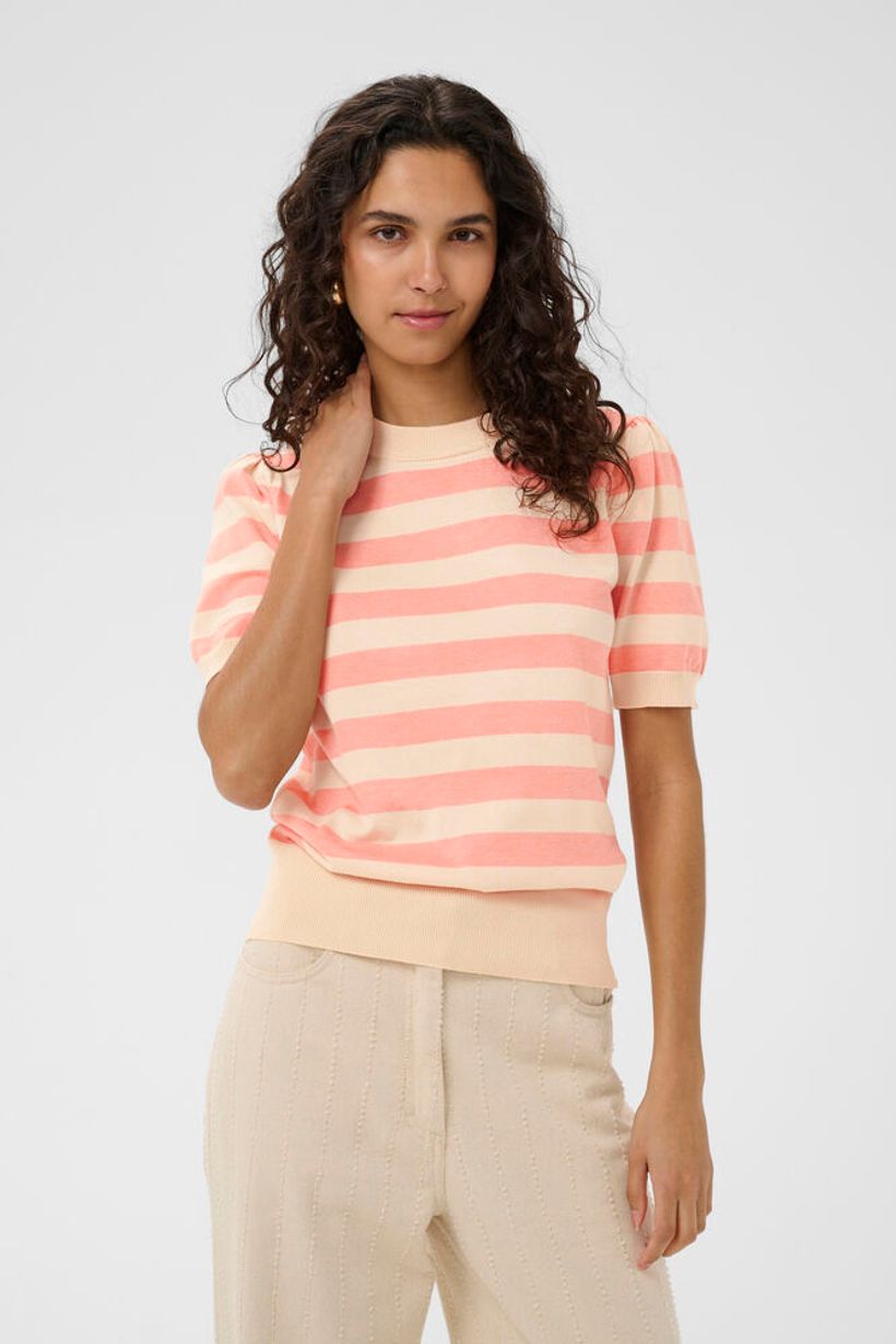MilaSZ Short Sleeve Block Stripe Pullover - Blooming Ivory & Pink