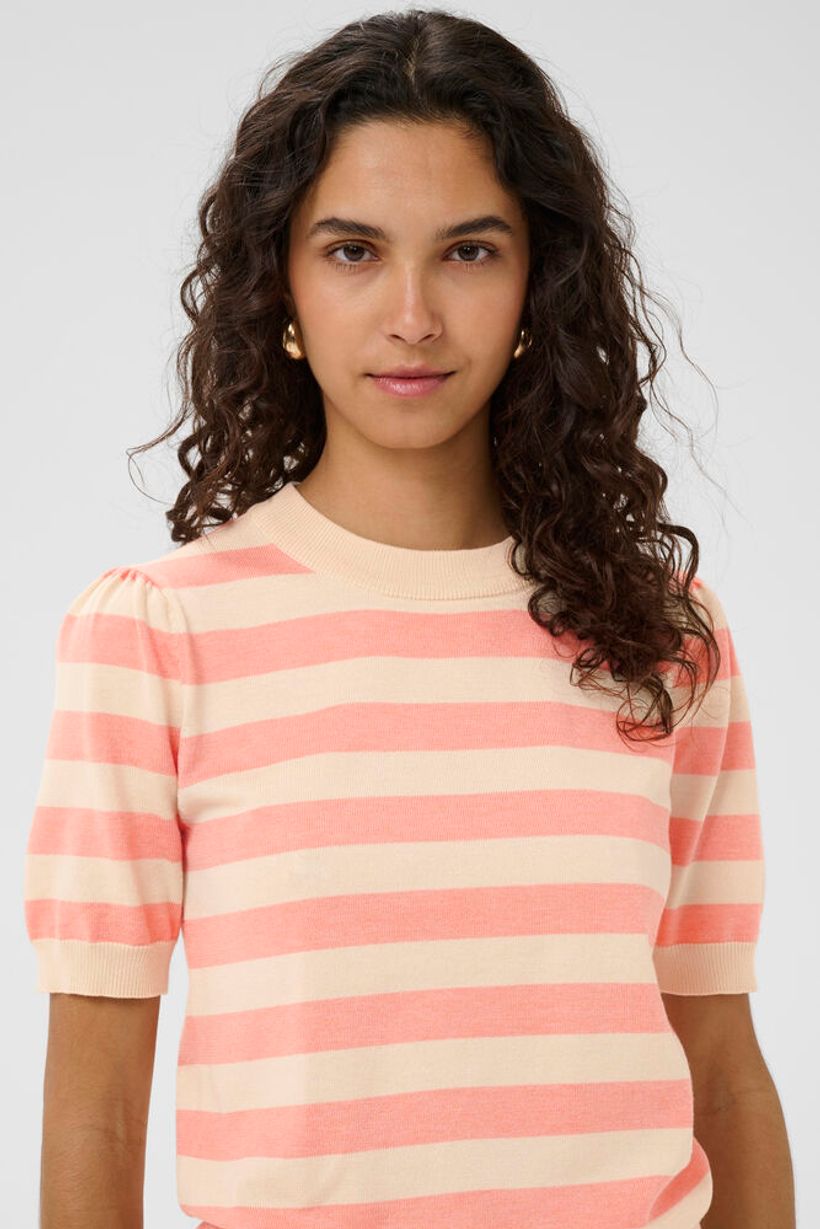 MilaSZ Short Sleeve Block Stripe Pullover - Blooming Ivory & Pink