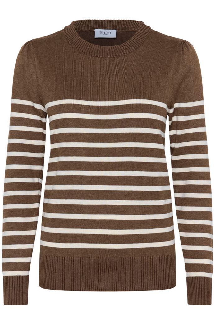 MilaSZ Long Sleeve Striped Pullover - Fondue Fudge Rice