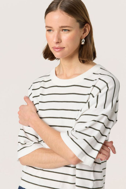 SLSpina Boxy Pullover - White With Grape Leaf Stripe