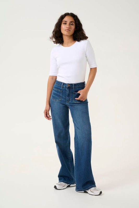 KAkarla High Waisted Wide Leg Jeans - Medium Blue Wash