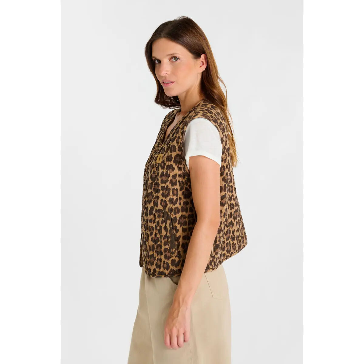 Leo Print Quilt Gilet - Leopard