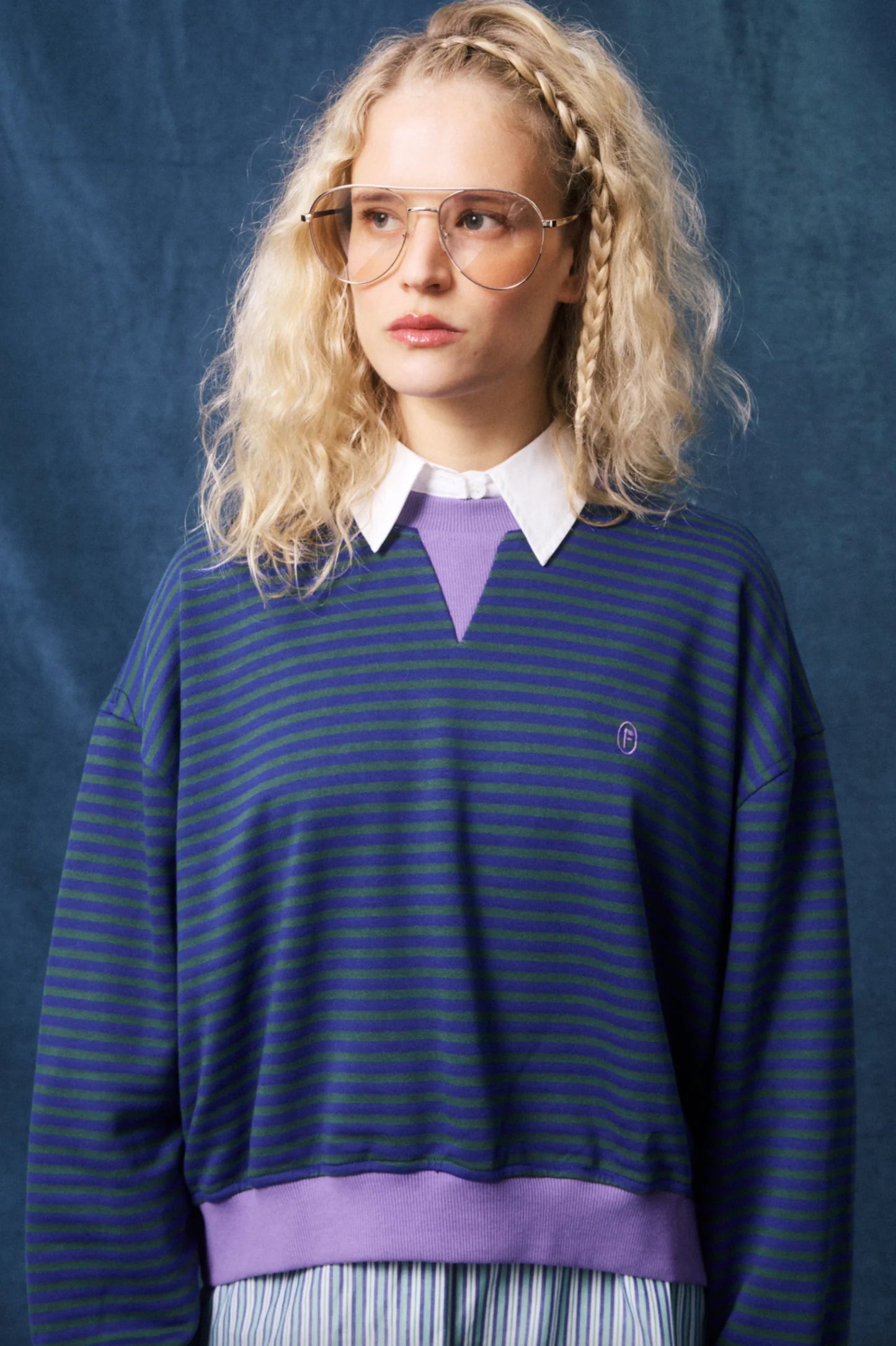 Match Stripe Sweatshirt - Blue/Khaki